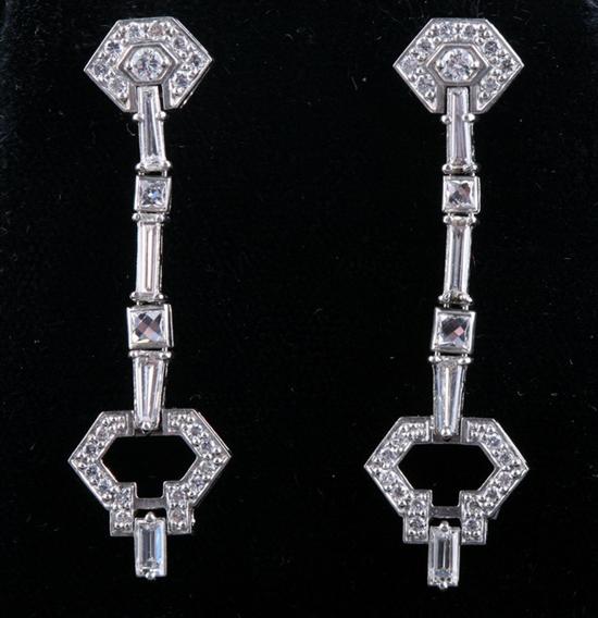 Appraisal: PAIR PLATINUM AND DIAMOND BUCKLE MOTIF CHANDELIER EARRINGS Vintage style