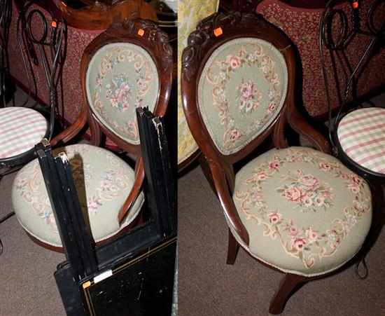 Appraisal: Pair of Victorian carved walnut needlepoint upholstered side chairs and