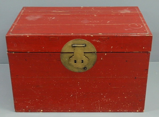 Appraisal: Red painted oriental chest with a brass lock h x