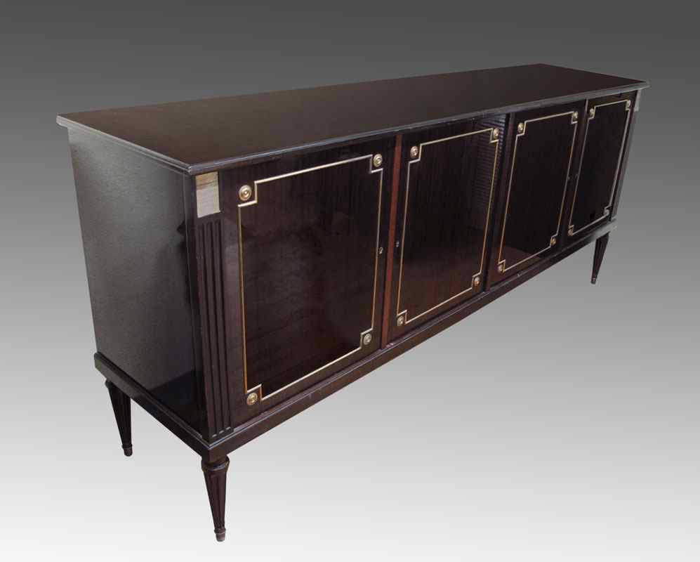 Appraisal: GORGEOUS FRENCH STRIPED MAHOGANY AND BRASS CREDENZA '' h x