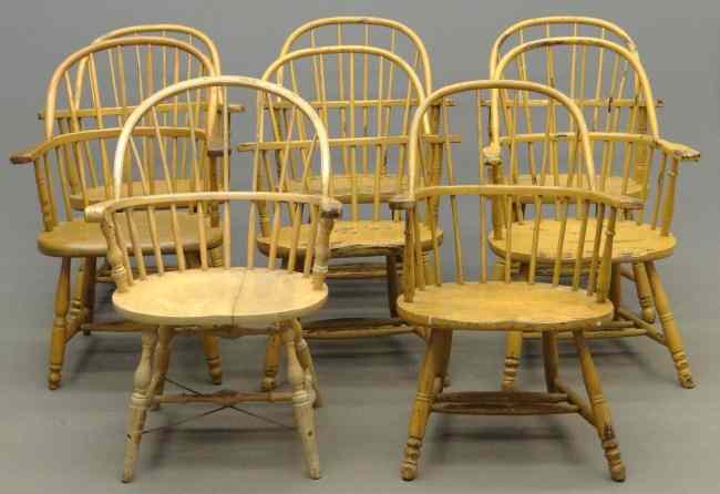 Appraisal: Set of eight th th c assembled firehouse style Windsor