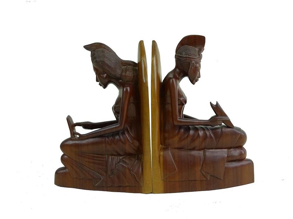 Appraisal: Two African Carved Wood Book Ends Two African Carved Wood