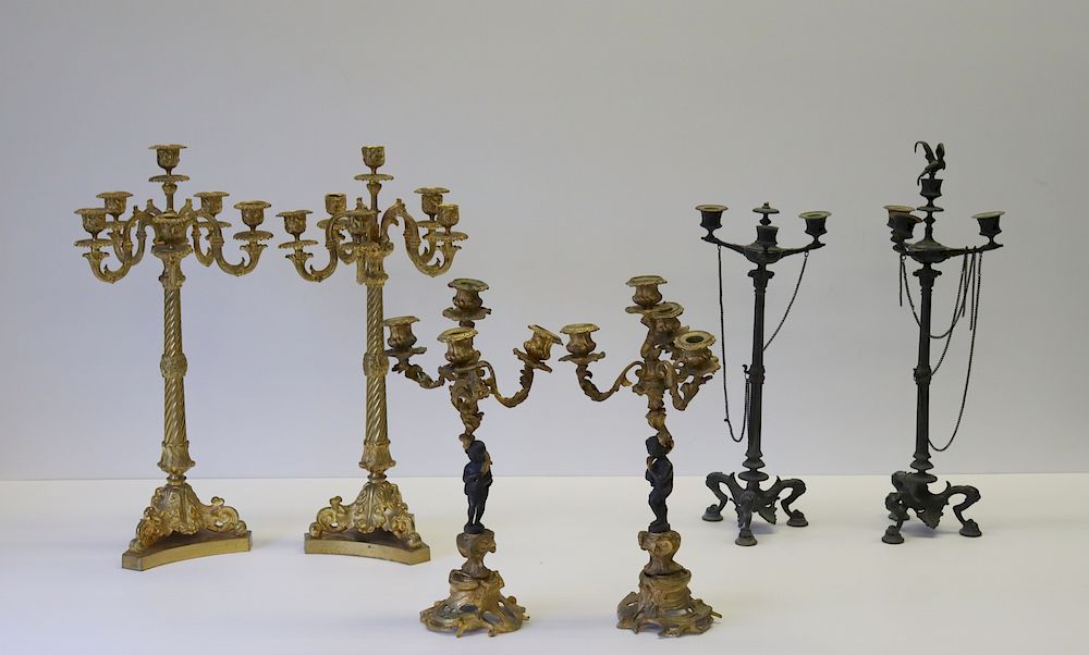 Appraisal: Pairs Of Antique Candlebra Gilt bronze pair h gilt and