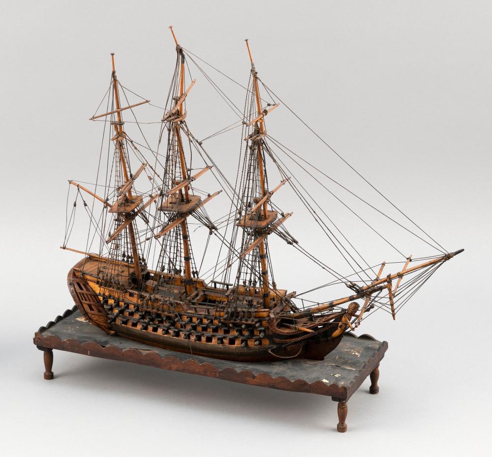 Appraisal: NAPOLEONIC PRISONER-OF-WAR BOXWOOD MODEL OF A -GUN SHIP OF THE