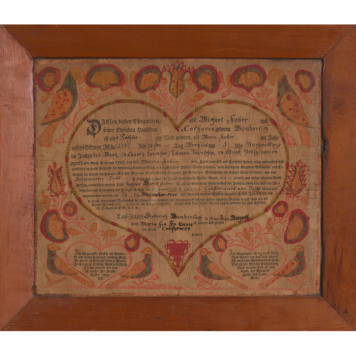 Appraisal: Vintage certificate German text embellished with colorful painted designs framed