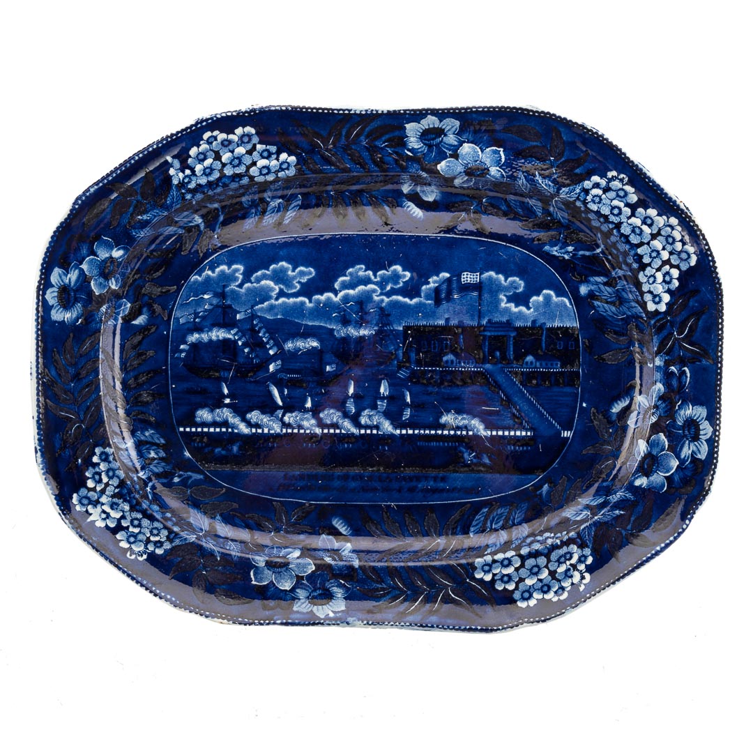 Appraisal: Ralph Clews Landing of Lafayette platter circa dark blue octagonal