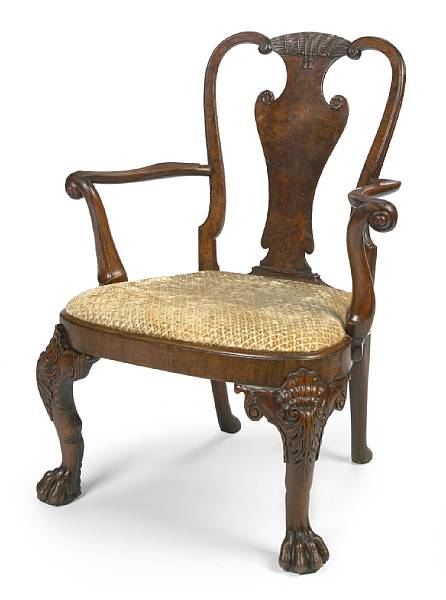 Appraisal: A good George II carved walnut armchair circa The arched