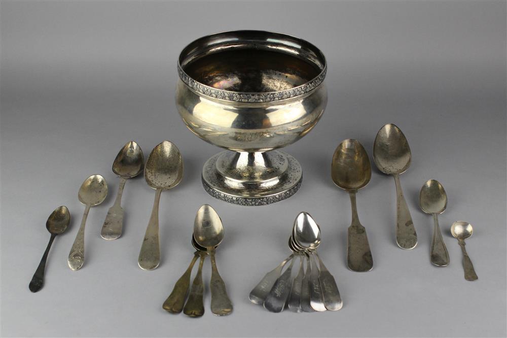 Appraisal: AMERICAN COIN SILVER FOOTED BOWL AND A QUANTITY OF COIN