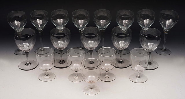 Appraisal: A SET OF EIGHT PLAIN GLASS WINE GOBLETS and two