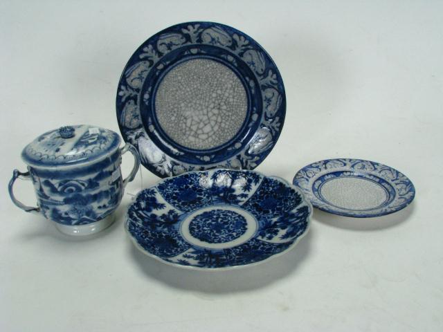 Appraisal: Group of English American Blueware damaged lidded sugar bowl two