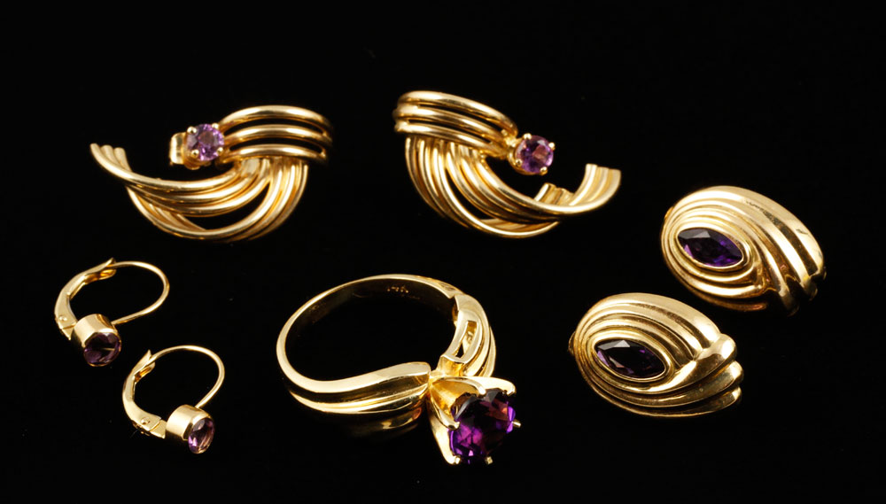 Appraisal: - Lot of K Amethyst Jewelry Lot of k yellow