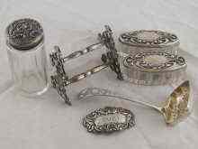 Appraisal: A mixed lot comprising two silver top glass pots a