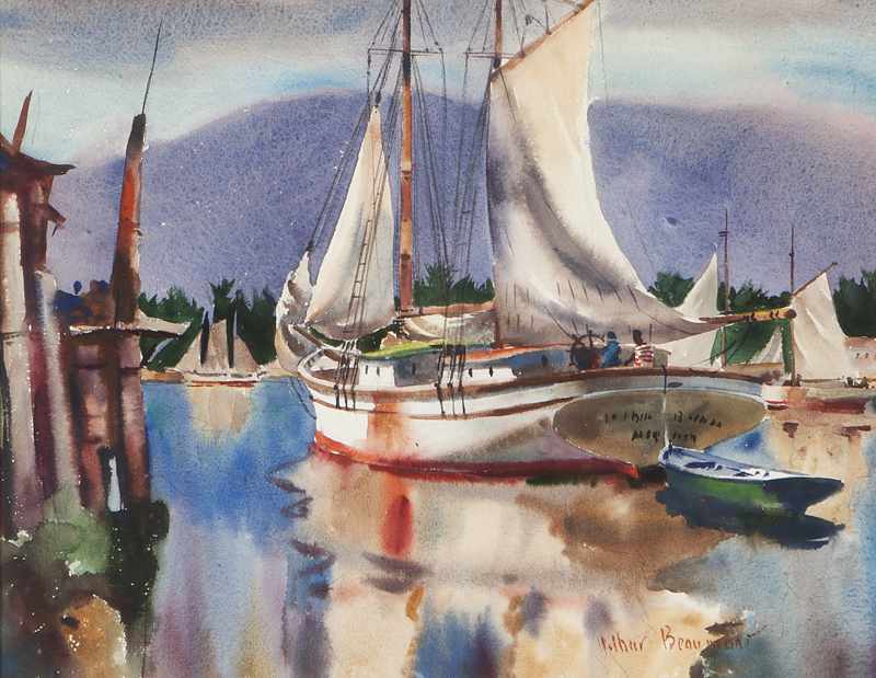 Appraisal: Figures on a fishing boat watercolor and gouache on paper