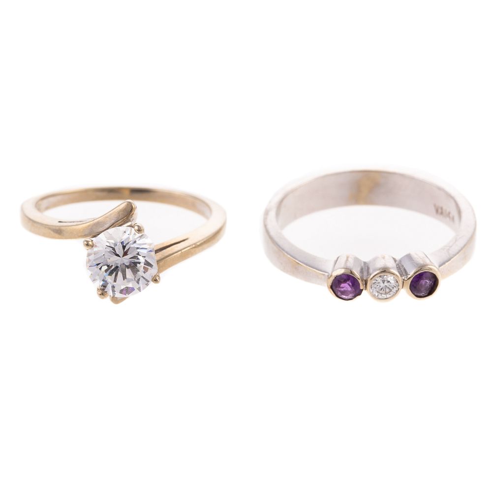 Appraisal: A K Diamond Amethyst Ring K CZ Ring K white