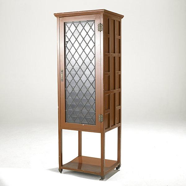 Appraisal: SECCESSIONIST STYLE Painted music cabinet with leaded glass door and