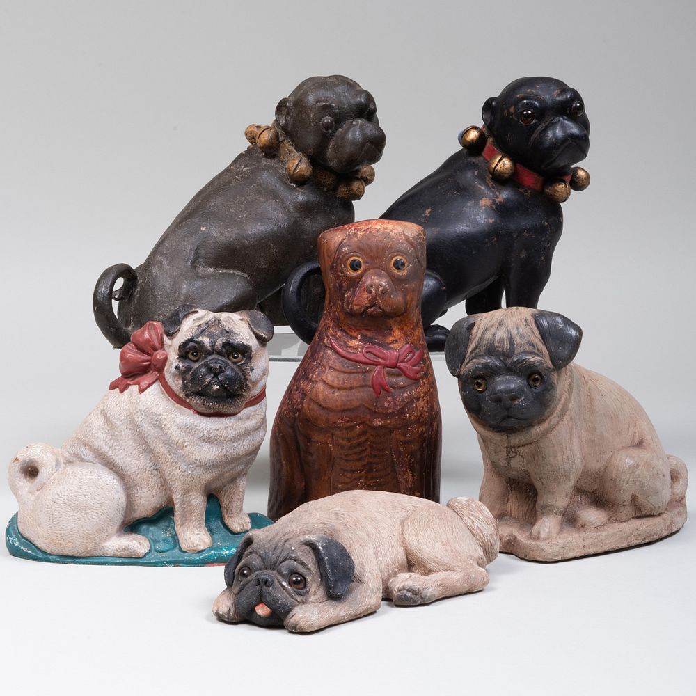 Appraisal: Group of Six Pug Form Doorstops Comprising A folk art