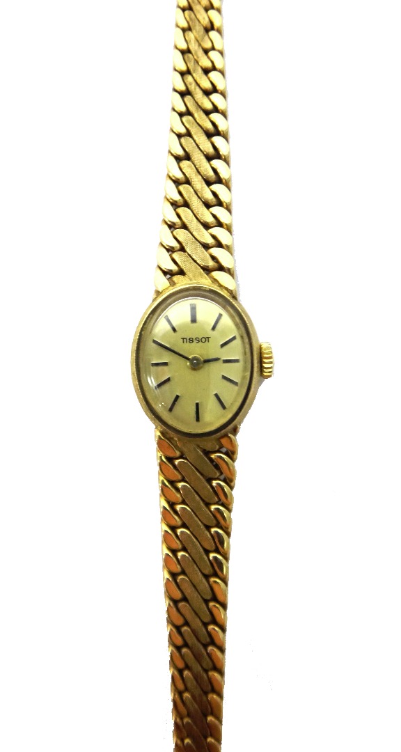 Appraisal: A lady's ct gold Tissot bracelet wristwatch the signed oval