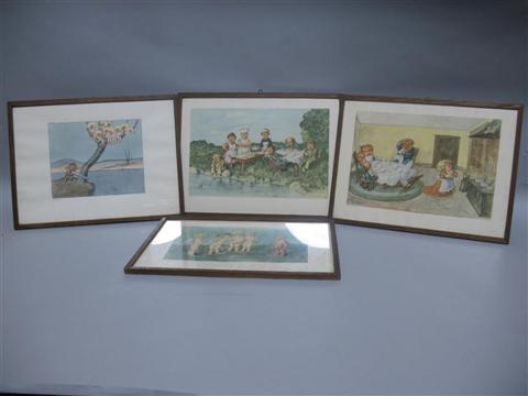 Appraisal: ROBERT HOGFELDT SWEDISH - FOUR PRINTS OF CUPIDS Colored prints