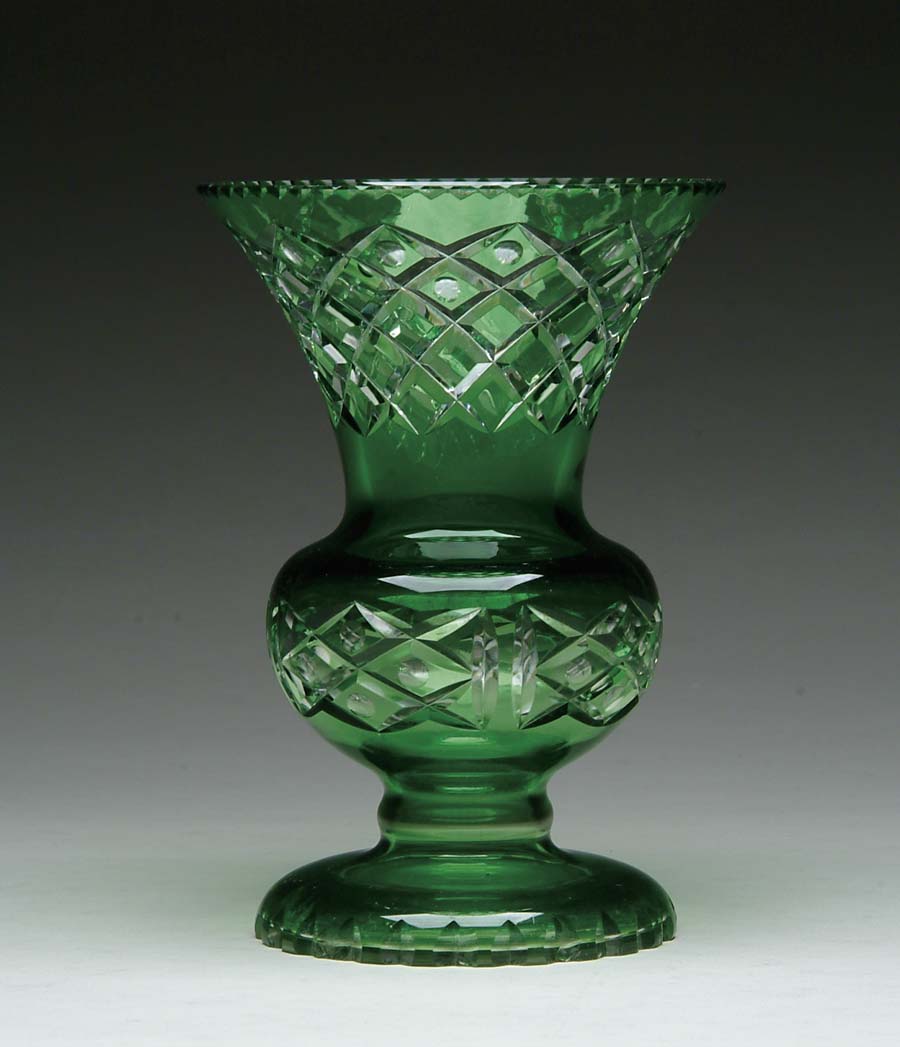 Appraisal: GREEN CUT TO CLEAR GLASS VASE Wonderful green cut to