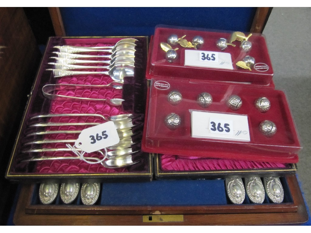 Appraisal: Lot comprising fruit cutlery set spoon and tong set and