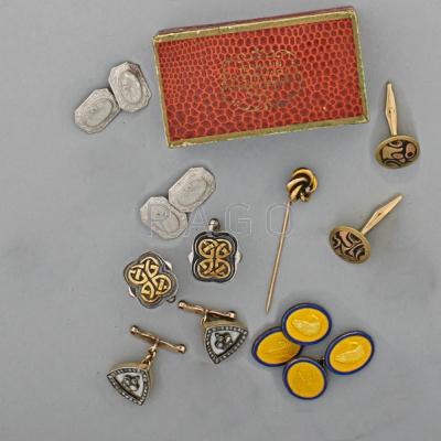 Appraisal: FIVE PAIRS OF CUFFLINKS AND A STICK PIN Enameled silver-topped