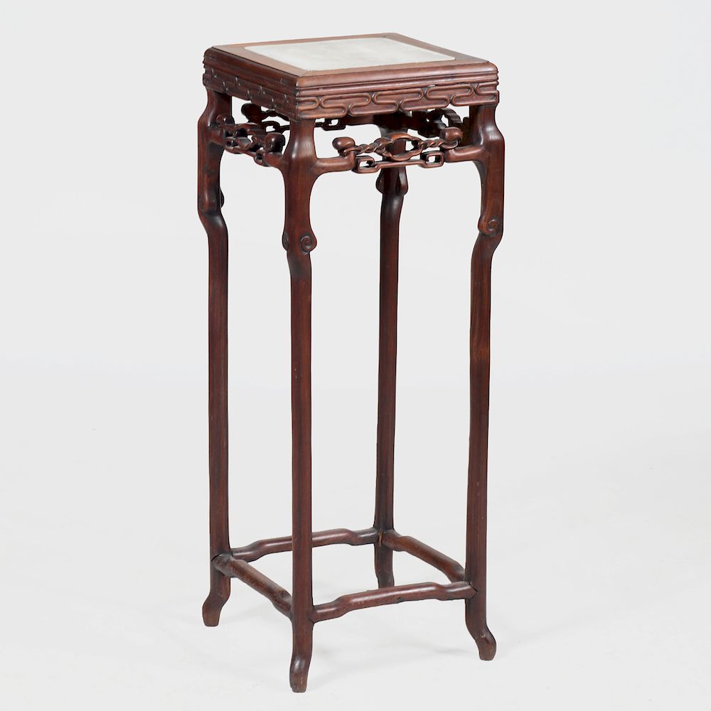 Appraisal: Chinese Carved Hardwood Pedestal Inset with marble top x x