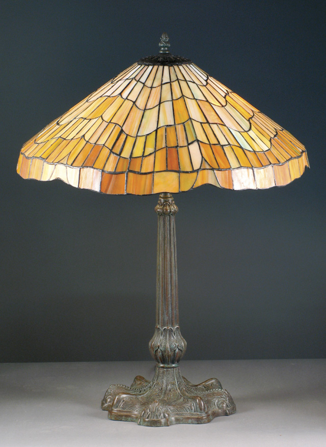 Appraisal: LARGE STAINED GLASS TABLE LAMP attributed to the Suess Glass