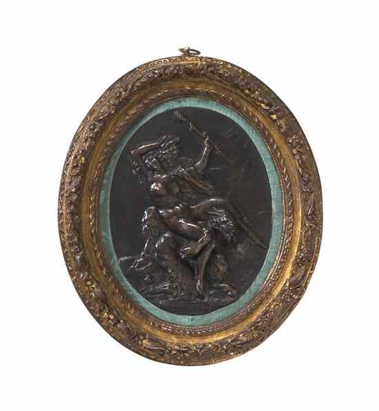 Appraisal: A Continental Bronze Plaque of oval form depicting the rape