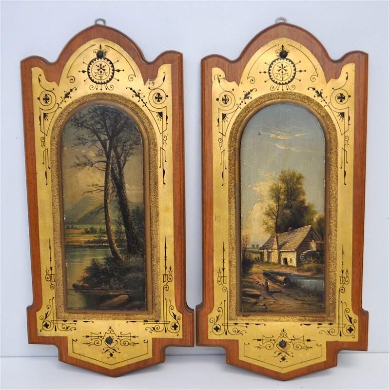 Appraisal: PAIR VICTORIAN C PAINTINGS ON WOOD PANEL POULTONS a Pair