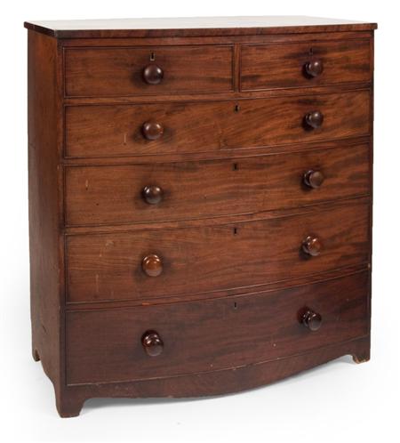 Appraisal: A th century mahogany bowfront chest two short over four