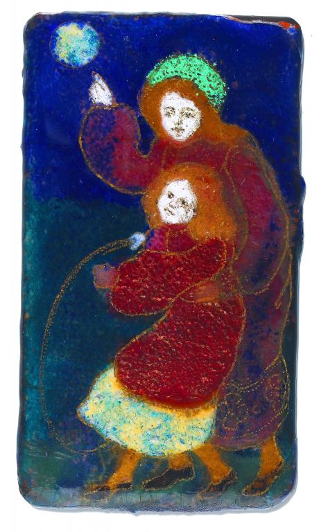 Appraisal: A PAINTED ENAMEL PLAQUE OF A MOTHER AND CHILD WITH