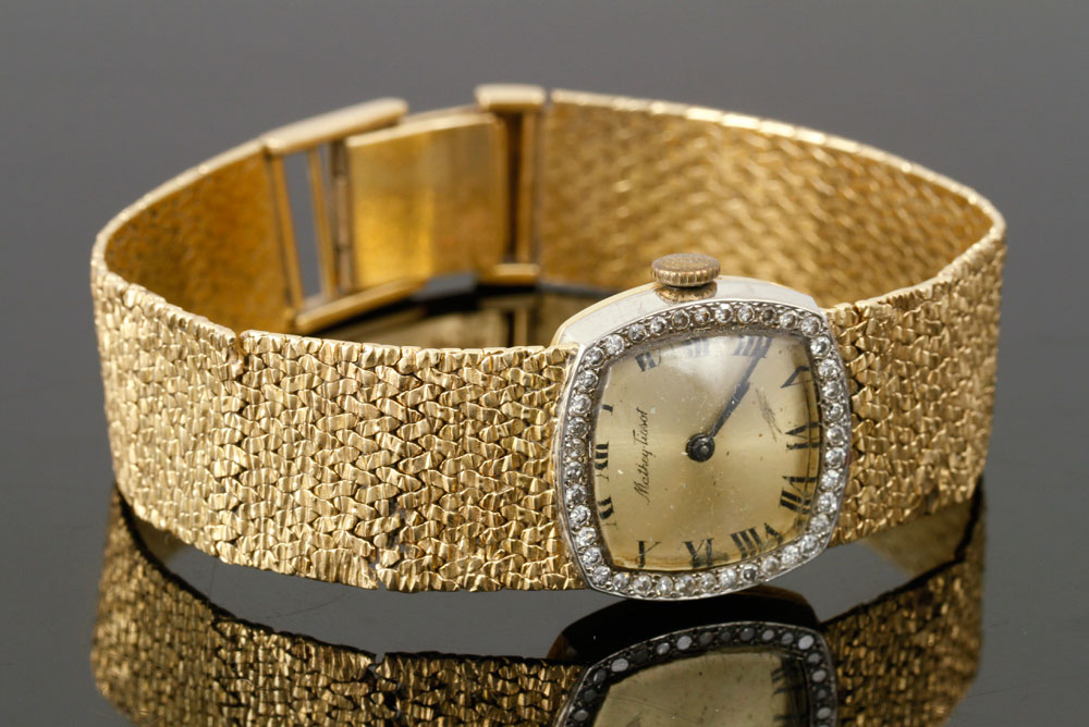 Appraisal: - Tissot K Gold and Diamond Wristwatch Mathey Tissot wristwatch