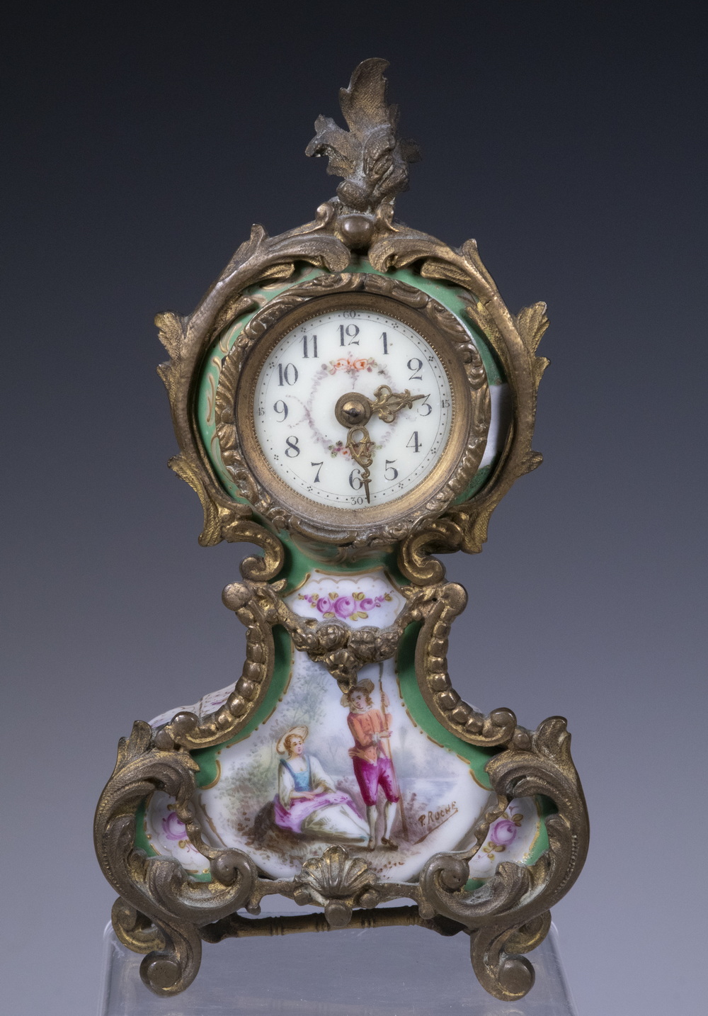 Appraisal: FRENCH PORCELAIN BOUDOIR CLOCK SIGNED P ROCHE Late th c