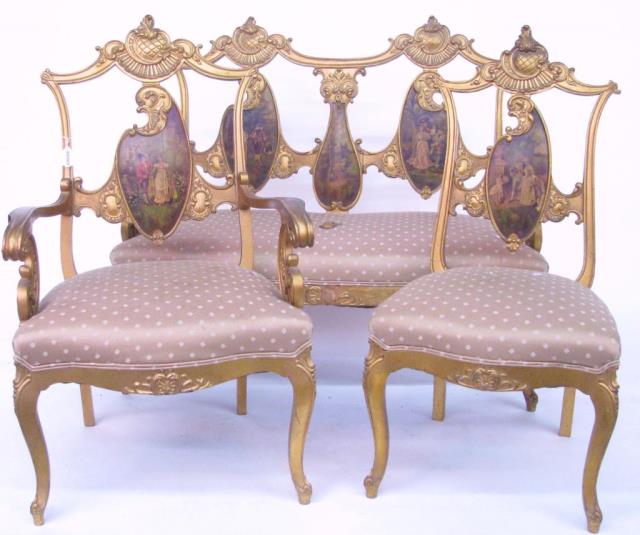 Appraisal: A three piece parlor set French transitional style including settee