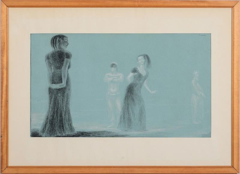 Appraisal: JARED FRENCH - FOUR FIGURES Black and white chalk on