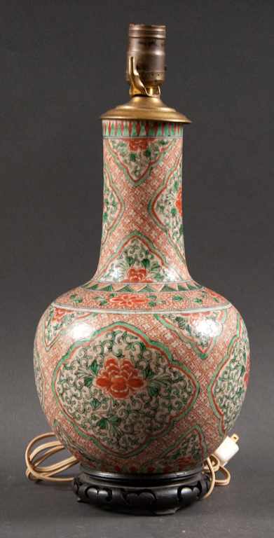 Appraisal: Chinese Export Famille Verte crackle glaze porcelain bottle-form vase mounted