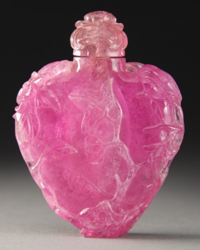 Appraisal: The stone of deep pink color carved in relief with