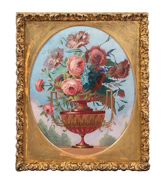 Appraisal: Artist Unknown th Century Classical Floral Still LIfe in Outdoor