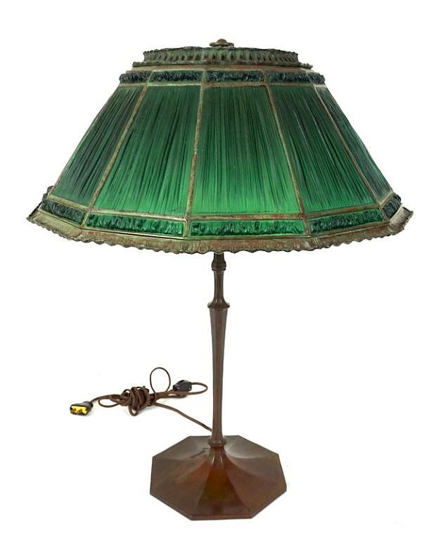 Appraisal: Inch Tiffany Studio Green Linen Fold Table Lamp Inch Tiffany