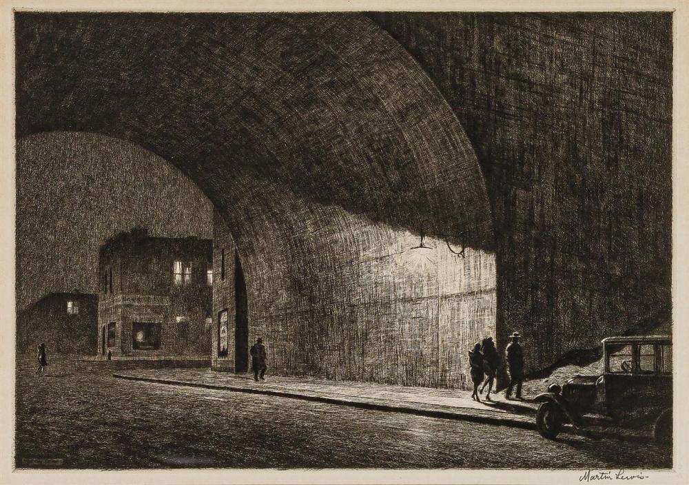 Appraisal: MARTIN LEWIS American - Arch Midnight drypoint on paper signed