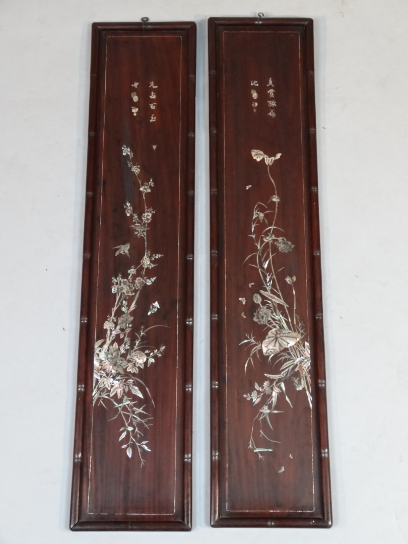 Appraisal: A pair of Japanese hardwood and mother of pearl finish