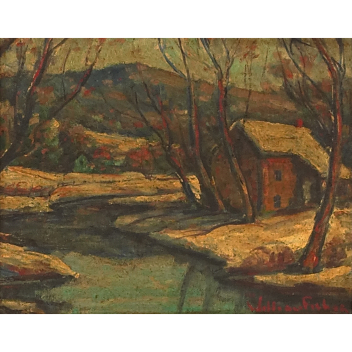 Appraisal: William Fisher American - House by Stream c oil on