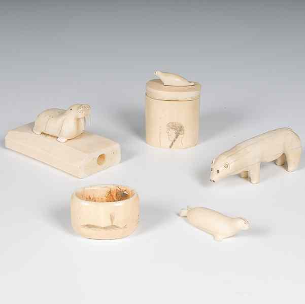 Appraisal: Eskimo Ivory Carvings lot of including a bear length in