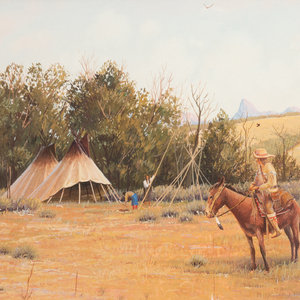 Appraisal: Dustin Lyon American b Setting Up Camp Gouache signed D