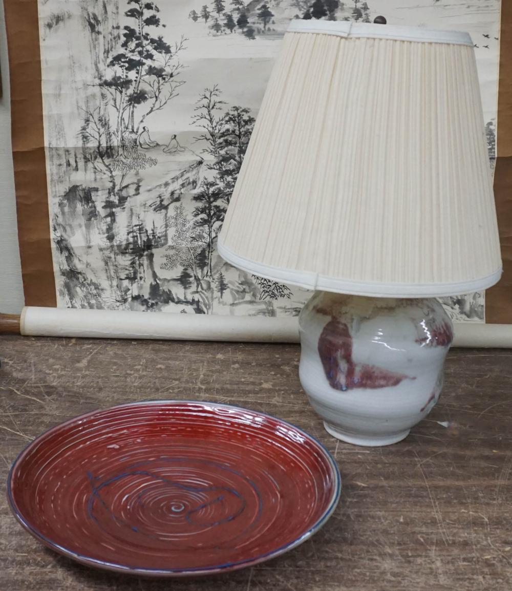 Appraisal: Japanese Studio Pottery Table Lamp and a Shallow Bowl