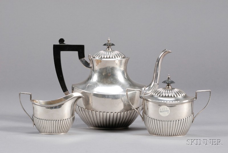 Appraisal: Gorham Sterling Three-Piece Tea Set th century vasiform teapot and