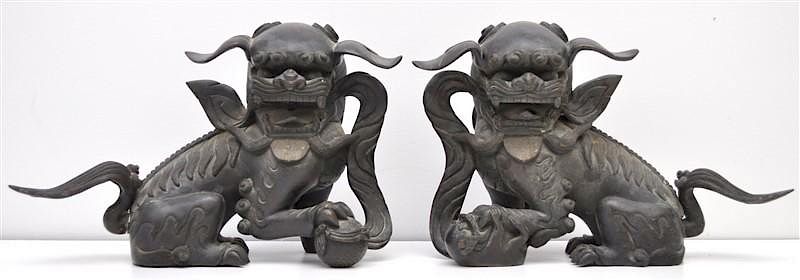 Appraisal: ANTIQUE BRONZE CHINESE SHISHI FOO DOGS A pair of Large