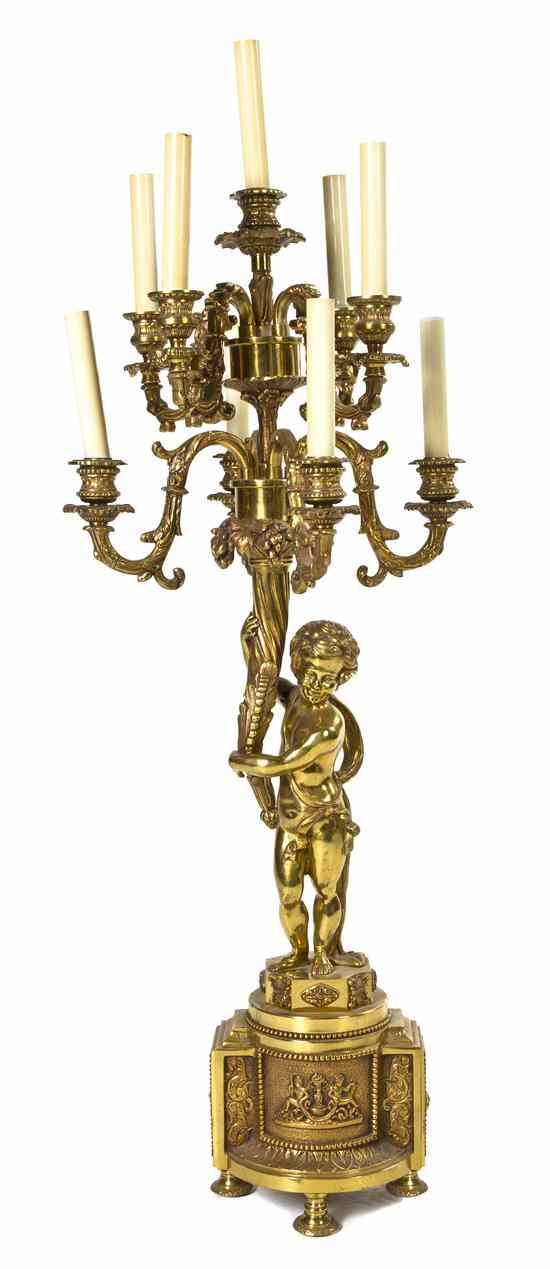 Appraisal: A Continental Gilt Bronze Nine-Light Figural Candelabrum cast as a