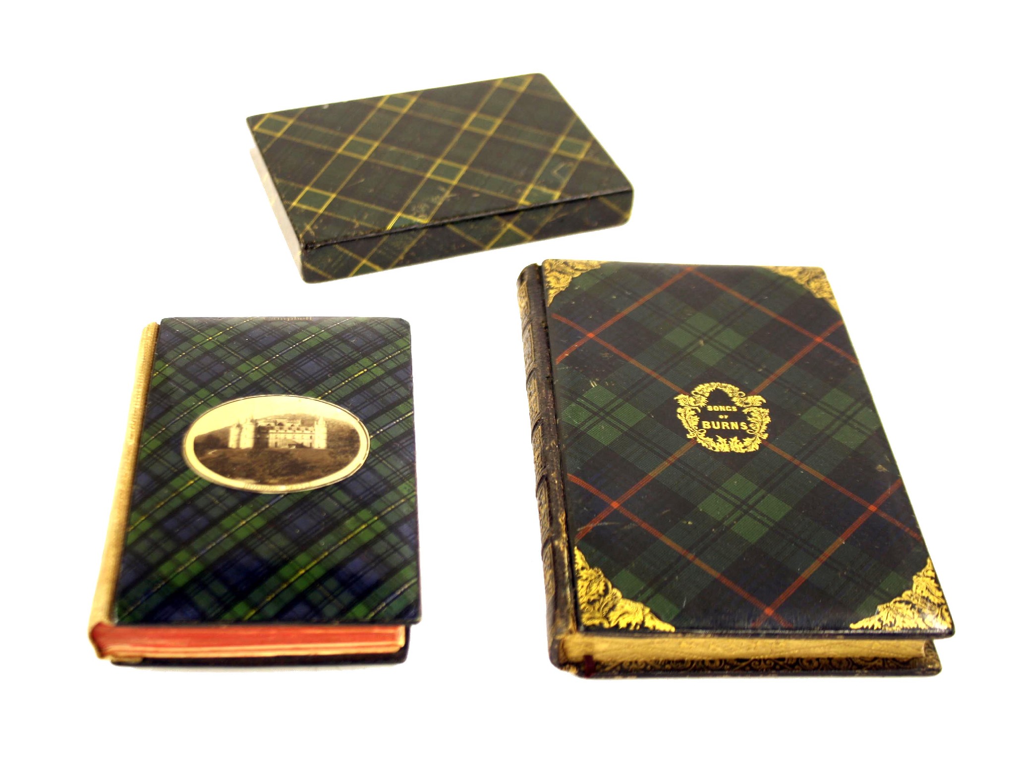 Appraisal: Tartan ware - green tartan card case with plaque inscribed