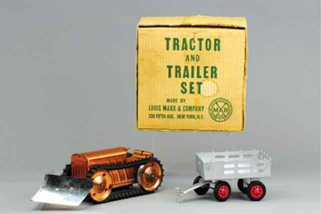 Appraisal: MARX BOXED TRACTOR AND TRAILER SET Tractor finished in copper